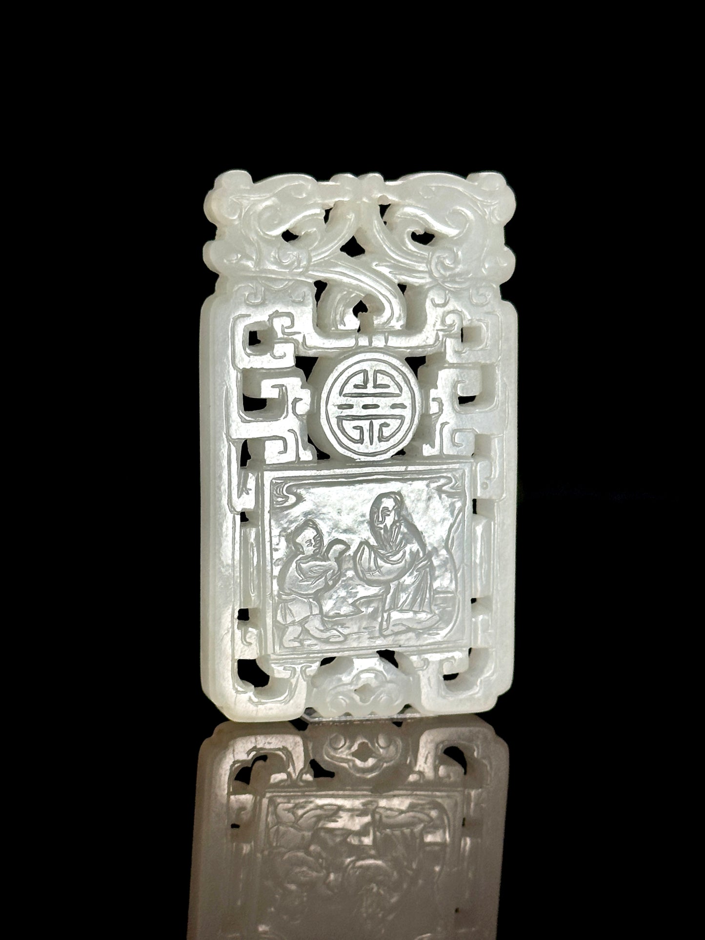 SOLD Mid Qing Antique Chinese Hand Carved White Jade Plaque.